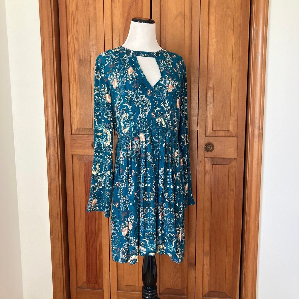Altar’d State Teal Floral Mini Dress, Size M